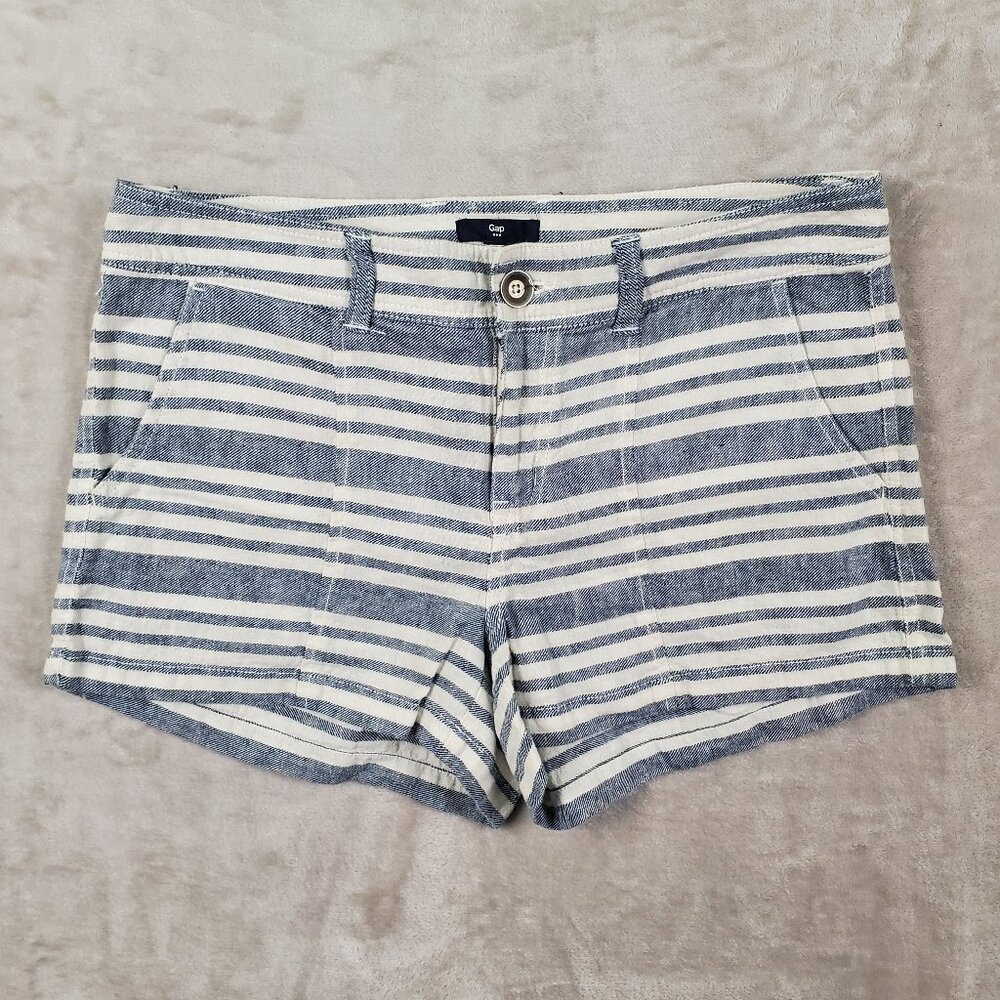 Gap Linen Blend Shorts Womens Size 6 Pockets Striped Beachy Nautical Vacation